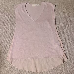 Euc Light Pink Zara Knit Hi Low Sheer Back Sleeveless Top Sz Medium